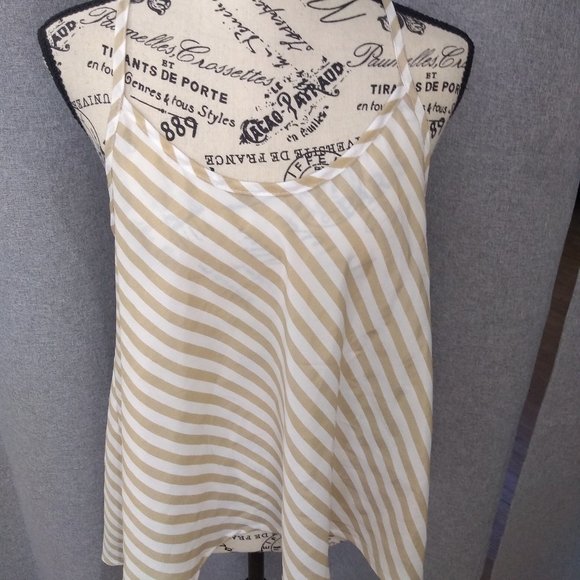 Poetry Women's Blouse striped open back gold buttons sleeveless tank Medium - Picture 2 of 4